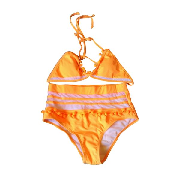 Flygo Women’s Mesh High-Waisted Bikini Set Tassel Trim Halter Top Size Med NWOT - Picture 2 of 10